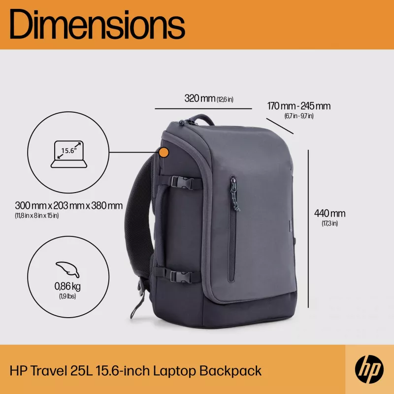 Mochila para portátil HP Travel 25 litros 15.6 Iron gris, mochila, 39,6 cm (15,6