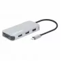 Manhattan dock/hub USB-C con lector de tarjetas, conexiones (x6): Ethernet, HDMI, USB-A (x3) y USB-C, con Power Delivery (100 W) en el puerto USB-C (nota: se requiere fuente de alimentación USB-C y cable USB-C adicionales), universal para todos los dispositivos, cable 15 cm, aluminio, plata