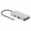 Manhattan dock/hub USB-C con lector de tarjetas, conexiones (x6): Ethernet, HDMI, USB-A (x3) y USB-C, con Power Delivery (100 W) en el puerto USB-C (nota: se requiere fuente de alimentación USB-C y cable USB-C adicionales), universal para todos los dispositivos, cable 15 cm, aluminio, plata