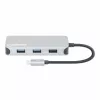 Manhattan dock/hub USB-C con lector de tarjetas, conexiones (x6): Ethernet, HDMI, USB-A (x3) y USB-C, con Power Delivery (100 W) en el puerto USB-C (nota: se requiere fuente de alimentación USB-C y cable USB-C adicionales), universal para todos los dispositivos, cable 15 cm, aluminio, plata