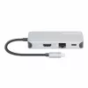 Manhattan dock/hub USB-C con lector de tarjetas, conexiones (x6): Ethernet, HDMI, USB-A (x3) y USB-C, con Power Delivery (100 W) en el puerto USB-C (nota: se requiere fuente de alimentación USB-C y cable USB-C adicionales), universal para todos los dispositivos, cable 15 cm, aluminio, plata