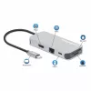 Manhattan dock/hub USB-C con lector de tarjetas, conexiones (x6): Ethernet, HDMI, USB-A (x3) y USB-C, con Power Delivery (100 W) en el puerto USB-C (nota: se requiere fuente de alimentación USB-C y cable USB-C adicionales), universal para todos los dispositivos, cable 15 cm, aluminio, plata