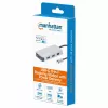 Manhattan dock/hub USB-C con lector de tarjetas, conexiones (x6): Ethernet, HDMI, USB-A (x3) y USB-C, con Power Delivery (100 W) en el puerto USB-C (nota: se requiere fuente de alimentación USB-C y cable USB-C adicionales), universal para todos los dispositivos, cable 15 cm, aluminio, plata