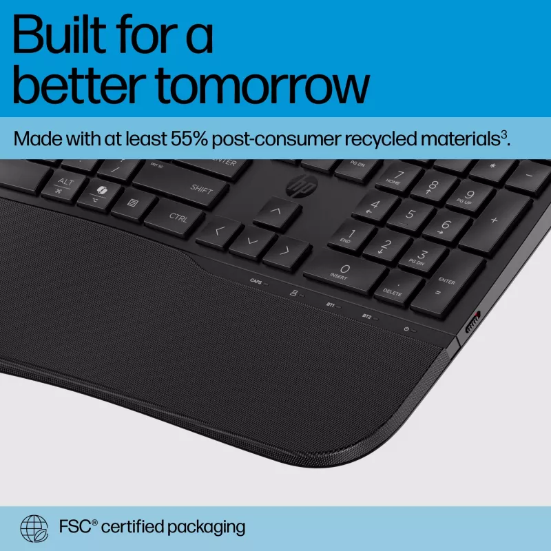 Teclado HP 685 Comfort Dual-Mode 8T6L9UT#ABB, inalámbrico 2,4 GHz, multidispositivo, 23 teclas programables, tamaño completo, QWERTY inglés internacional, negro