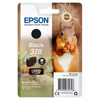 Epson Squirrel Singlepack Negro 378 Claria Photo HD Tinta, rendimiento estándar, Negro, tinta pigmentada, 5,5 ml, 1 unidad, 240 páginas