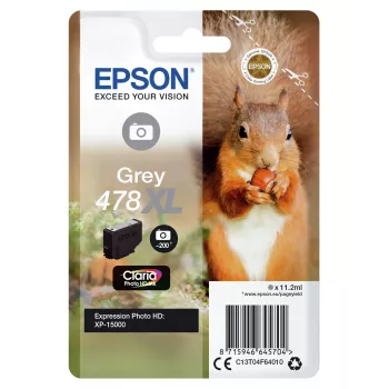 Epson Squirrel Singlepack Grey 478XL Claria Photo HD Ink, High (XL) Yield, Grey, Dye-based ink, 11,2 ml, 1 ud., 200 páginas