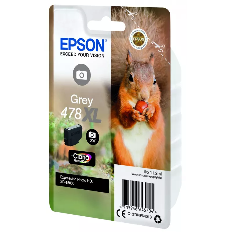 Epson Squirrel Singlepack Grey 478XL Claria Photo HD Ink, High (XL) Yield, Grey, Dye-based ink, 11,2 ml, 1 ud., 200 páginas