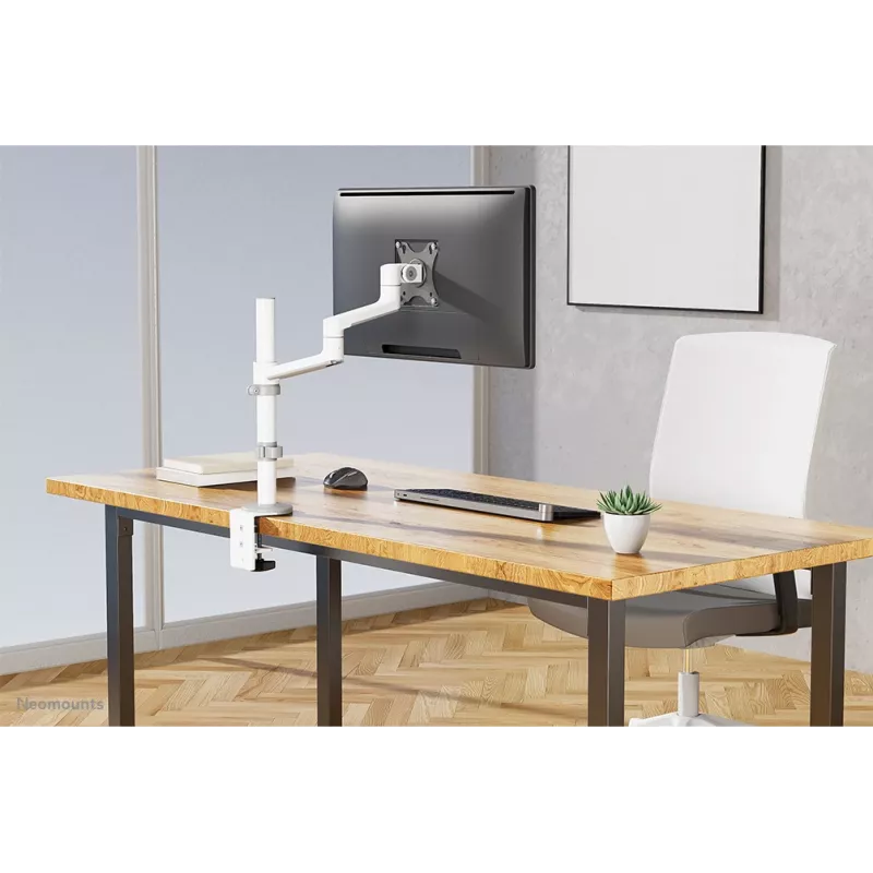 Neomounts DS60-425WH1 Brazo para monitor 17-27 inch - que ahorra espacio, pinza/pasacables, 8 kg, 43,2 cm (17 inch), 68,6 cm (27 inch), 100 x 100 mm, Blanco