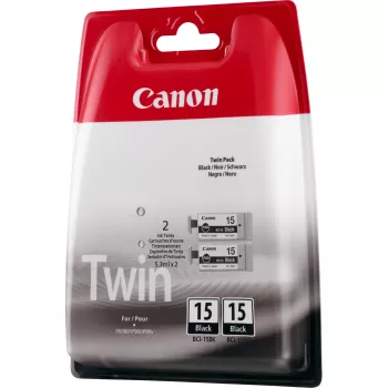 Cartucho de tinta Canon BCI-15BK Negro (Twin Pack), Negro, tinta pigmentada, 2 uds., 242 páginas, multipack