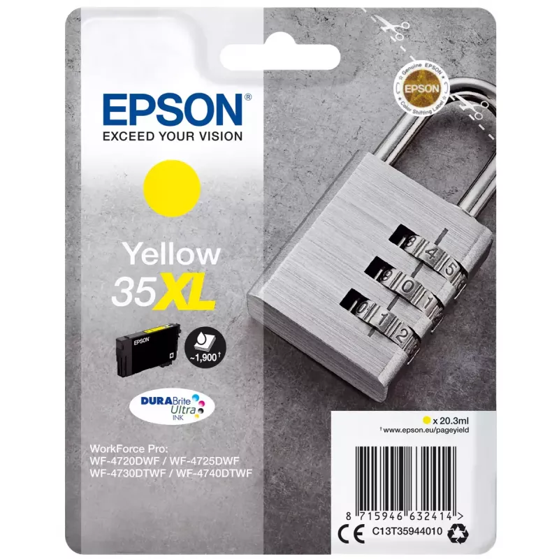 Cartucho Epson Padlock unidad individual Amarillo 35XL tinta DURABrite Ultra