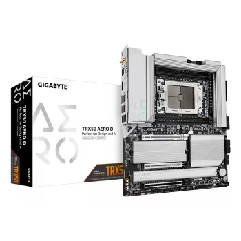 Placa base GIGABYTE TRX50 AERO D - Compatible con CPUs AMD Ryzen Threadripper serie 9000, VRM digital de 16+8+4 fases, hasta 7800 MHz DDR5 (OC), 3xPCIe 5.0 + 1xPCIe 4.0 M.2, Wi-Fi 7, LAN 10GbE, USB4