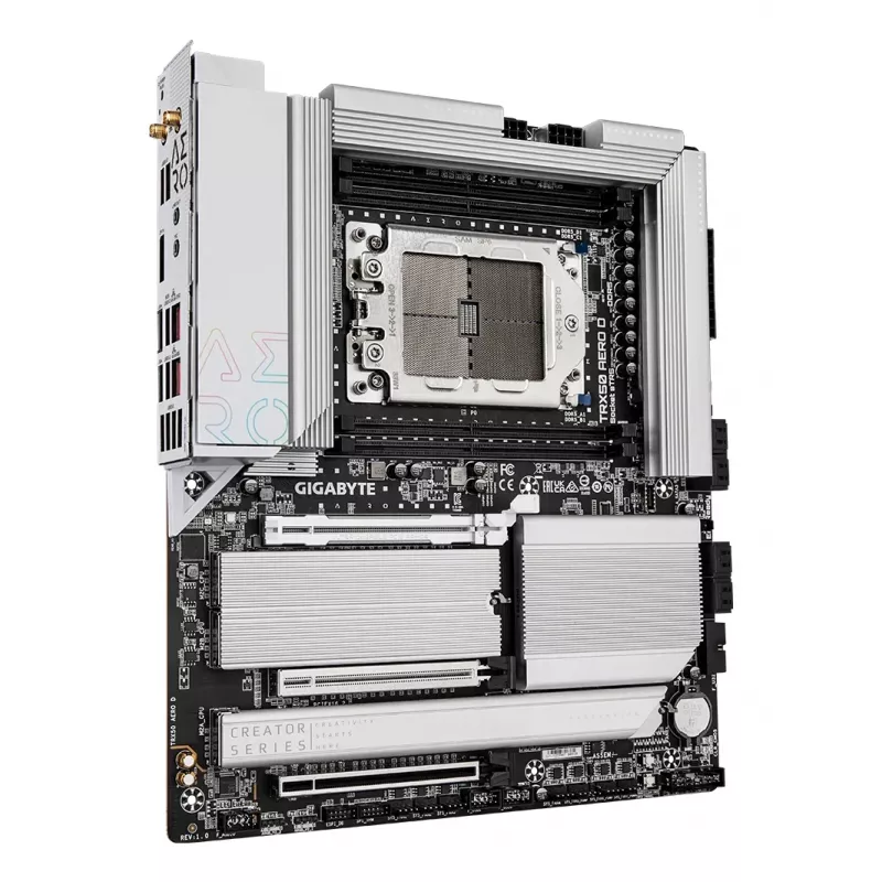 Placa base GIGABYTE TRX50 AERO D - Compatible con CPUs AMD Ryzen Threadripper serie 9000, VRM digital de 16+8+4 fases, hasta 7800 MHz DDR5 (OC), 3xPCIe 5.0 + 1xPCIe 4.0 M.2, Wi-Fi 7, LAN 10GbE, USB4