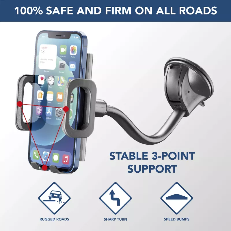 Cellularline Hug Flexi - Soporte universal para smartphone de coche con ventosa