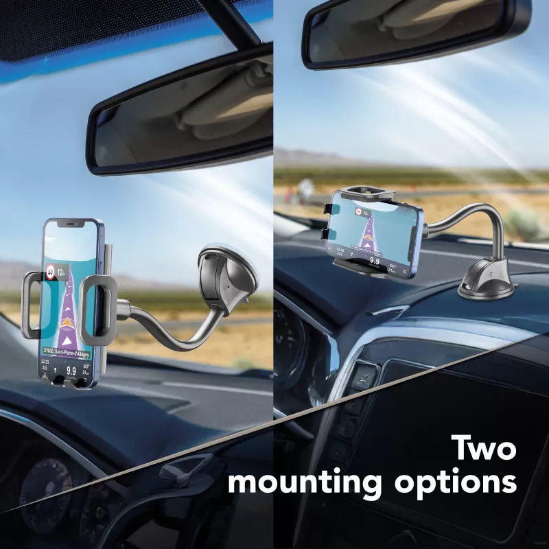 Cellularline Hug Flexi - Soporte universal para smartphone de coche con ventosa