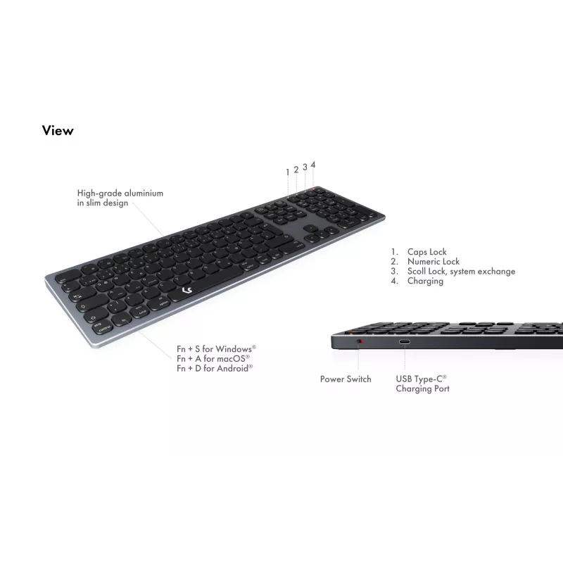 KeySonic KSK-8023BTRF (DE) teclado universal Bluetooth QWERTZ alemán antracita, negro