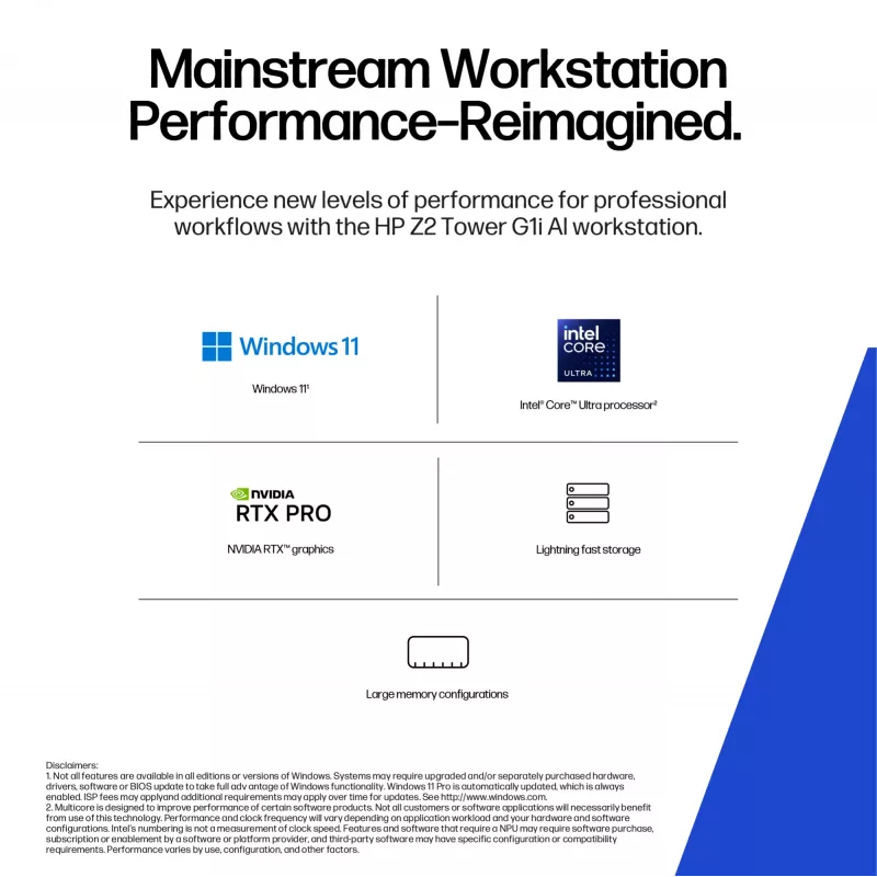 HP Z2 Tower G1i Intel Core Ultra 9 285K 64 GB DDR5-SDRAM 2 TB SSD NVIDIA RTX 2000 Ada Windows 11 Pro Workstation AI Workstation, AI PC Negro