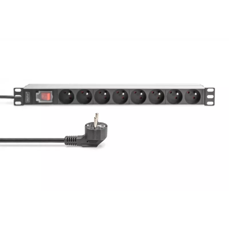 PDU de aluminio DIGITUS 1U, montaje en rack, 8x CEE 7/5 potencia nominal: 16A, 4000W, 250VAC 50/60Hz,