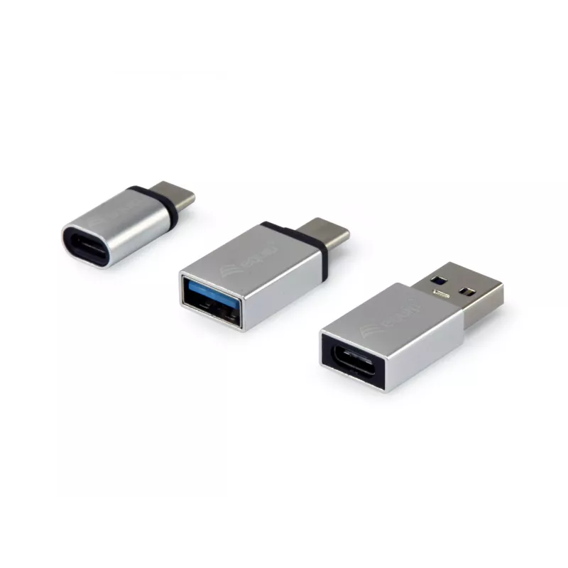 Adaptador USB-C OTG Equip, pack de 3, USB C, USB C, USB A, USB A, Micro-USB, USB C, plata