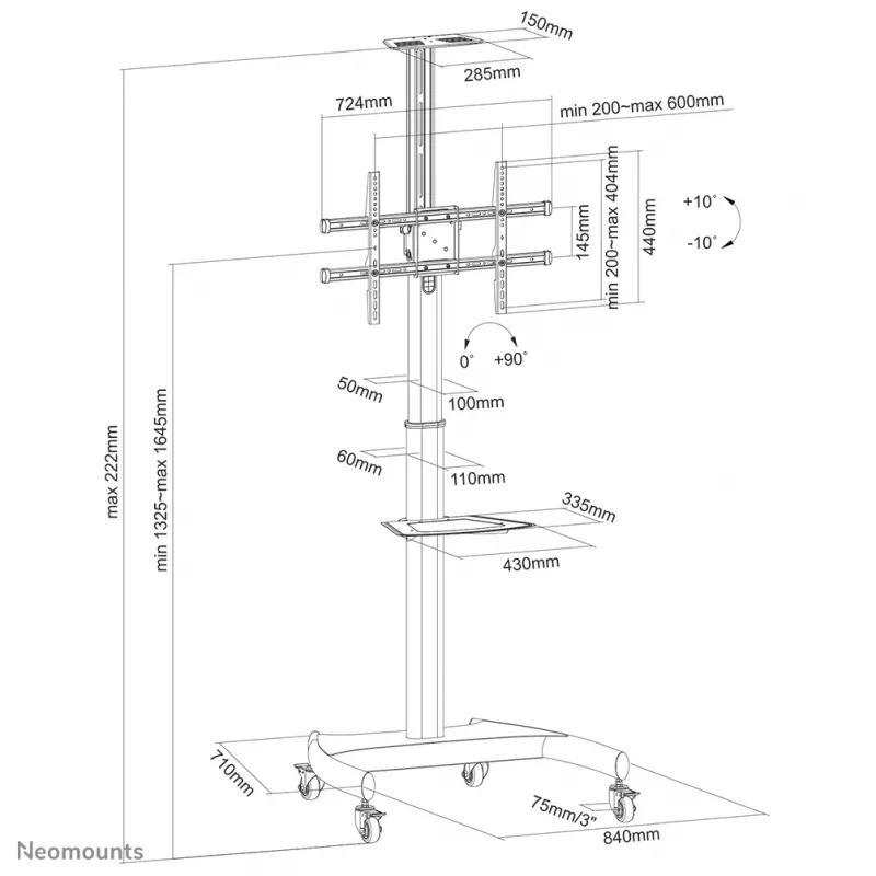 Neomounts PLASMA-M1900E Soporte de TV con ruedas 37-70