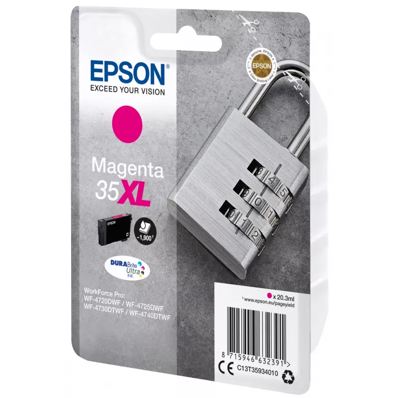 Epson Padlock unidad individual magenta 35XL tinta DURABrite Ultra, rendimiento alto (XL), magenta, tinta pigmentada, 20,3 ml, 1 unidad, 1900 páginas