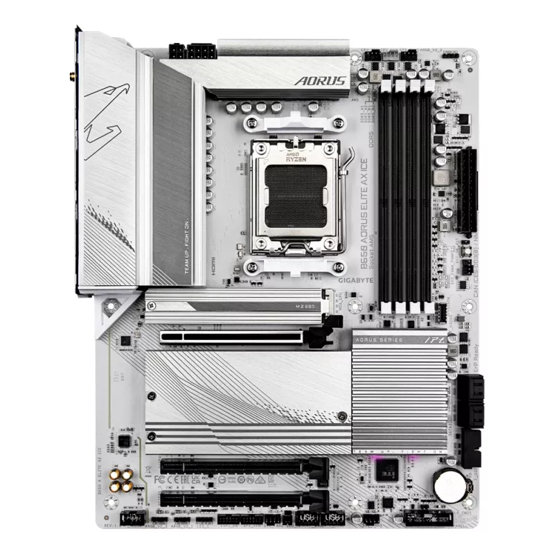GIGABYTE B650 AORUS ELITE AX ICE Placa base - Compatible con CPUs AMD Ryzen 9000, VRM digital 12+2+2 fases, hasta 8000 MHz DDR5 (OC), 1xPCIe 5.0 + 2xPCIe 4.0 M.2, Wi-Fi 6E, 2.5GbE LAN, USB 3.2 Gen 2x2