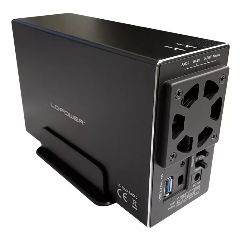 LC-POWER Lc-35u3-raid-2, Caja externa para 2 discos duros de 3,5 inch con RAID, aluminio, negro