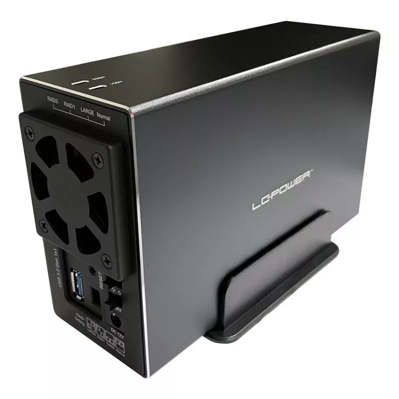 LC-POWER Lc-35u3-raid-2, Caja externa para 2 discos duros de 3,5 inch con RAID, aluminio, negro