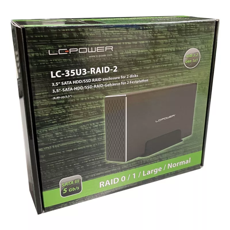 LC-POWER Lc-35u3-raid-2, Caja externa para 2 discos duros de 3,5 inch con RAID, aluminio, negro
