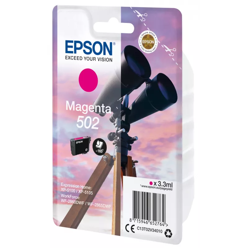 Tinta Epson magenta 502 envase individual, rendimiento estándar, magenta, tinta pigmentada, 3,3 ml, 1 unidad, 165 páginas