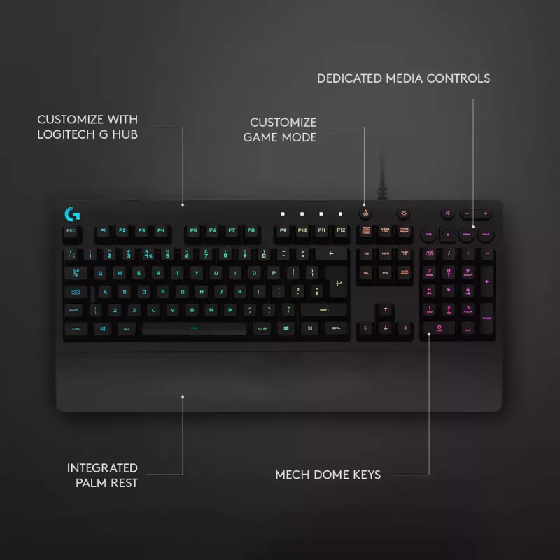 Teclado gaming Logitech G G213 Prodigy tamaño completo RGB LED con cable