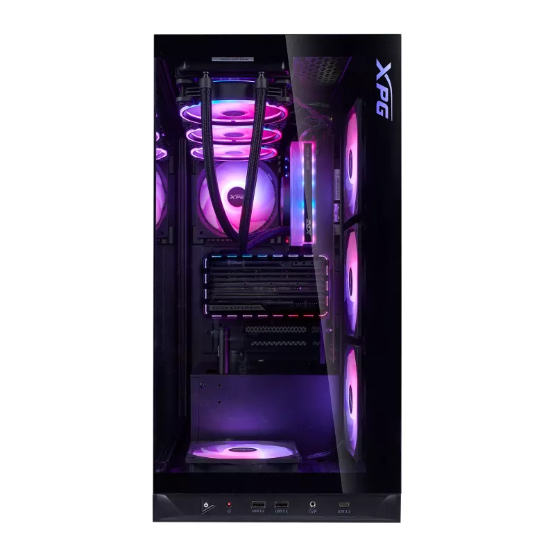 XPG Invader X BTF caja de PC Midi Tower, ATX/Micro-ATX/Mini-ITX, cristal templado, 5 ventiladores ARGB de 120 mm, USB-C, sin fuente de alimentación, negra