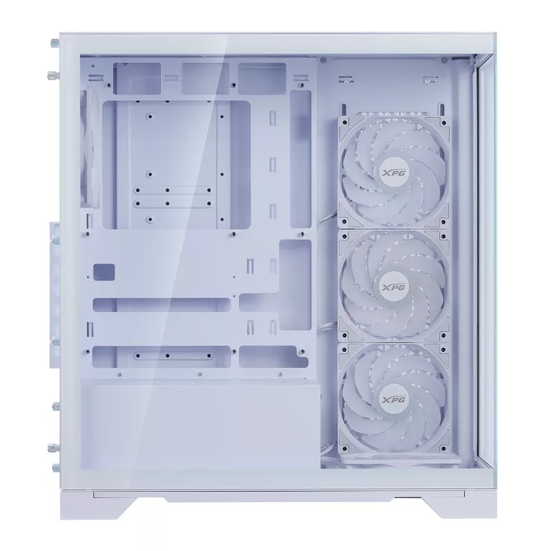 XPG Invader X BTF caja de PC Midi Tower, ATX/Micro-ATX/Mini-ITX, panel lateral transparente, 5 ventiladores ARGB de 120 mm, USB-C, sin fuente de alimentación, blanca