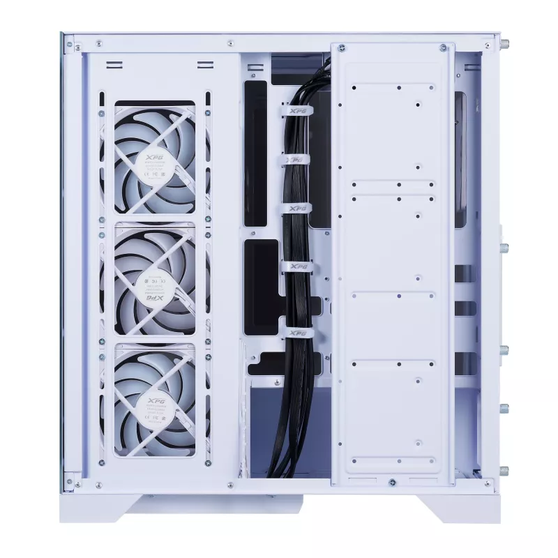 XPG Invader X BTF caja de PC Midi Tower, ATX/Micro-ATX/Mini-ITX, panel lateral transparente, 5 ventiladores ARGB de 120 mm, USB-C, sin fuente de alimentación, blanca