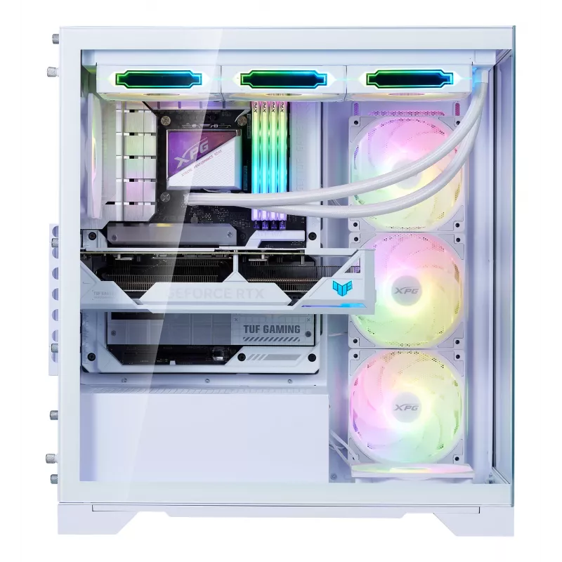 XPG Invader X BTF caja de PC Midi Tower, ATX/Micro-ATX/Mini-ITX, panel lateral transparente, 5 ventiladores ARGB de 120 mm, USB-C, sin fuente de alimentación, blanca