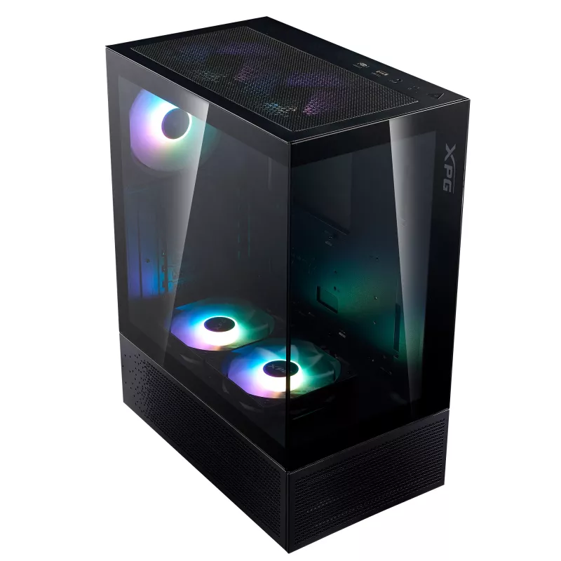 XPG Invader X Mini caja de PC Midi Tower, ATX/Micro-ATX/Mini-ITX, cristal templado, 5 ventiladores ARGB de 120 mm, USB-C, sin fuente de alimentación, negra