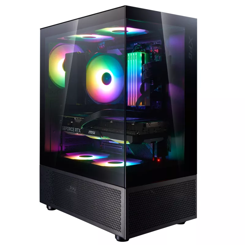 XPG Invader X Mini caja de PC Midi Tower, ATX/Micro-ATX/Mini-ITX, cristal templado, 5 ventiladores ARGB de 120 mm, USB-C, sin fuente de alimentación, negra