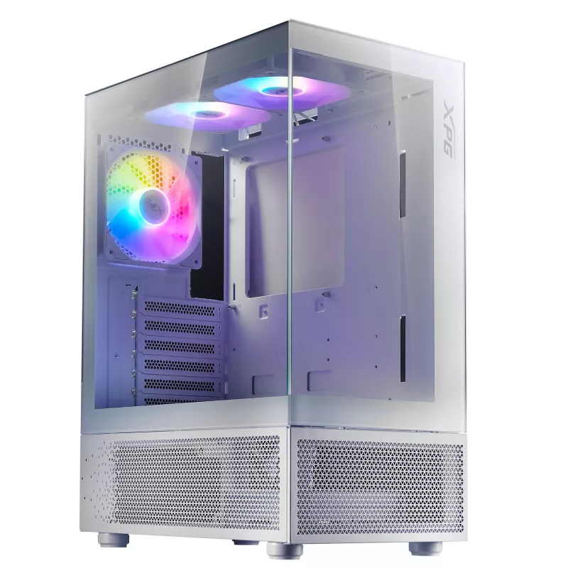 XPG Invader X Mini caja de PC Midi Tower, ATX/Micro-ATX/Mini-ITX, paneles de cristal, 5 ventiladores ARGB de 120 mm, USB-C, sin fuente de alimentación, blanca