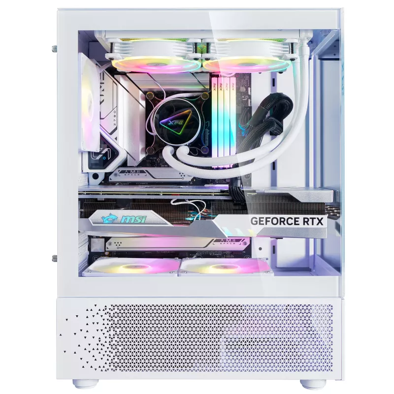 XPG Invader X Mini caja de PC Midi Tower, ATX/Micro-ATX/Mini-ITX, paneles de cristal, 5 ventiladores ARGB de 120 mm, USB-C, sin fuente de alimentación, blanca