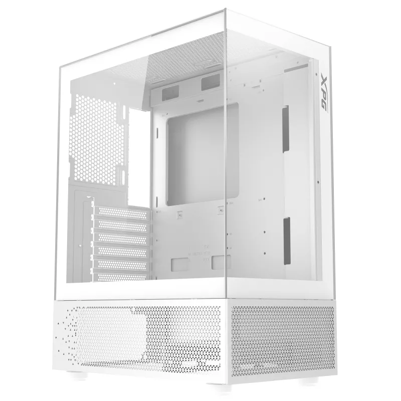 XPG Invader X Mini caja de PC Midi Tower, ATX/Micro-ATX/Mini-ITX, paneles de cristal, 5 ventiladores ARGB de 120 mm, USB-C, sin fuente de alimentación, blanca