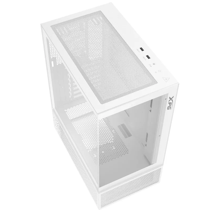 XPG Invader X Mini caja de PC Midi Tower, ATX/Micro-ATX/Mini-ITX, paneles de cristal, 5 ventiladores ARGB de 120 mm, USB-C, sin fuente de alimentación, blanca