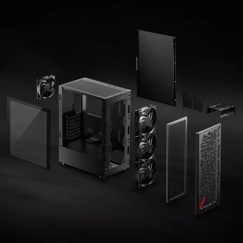 XPG VALOR AIR semitorre negra, torre Midi, PC, negra, ATX, micro ATX, Mini-ATX, acero al carbono, cristal templado, 16,6 cm