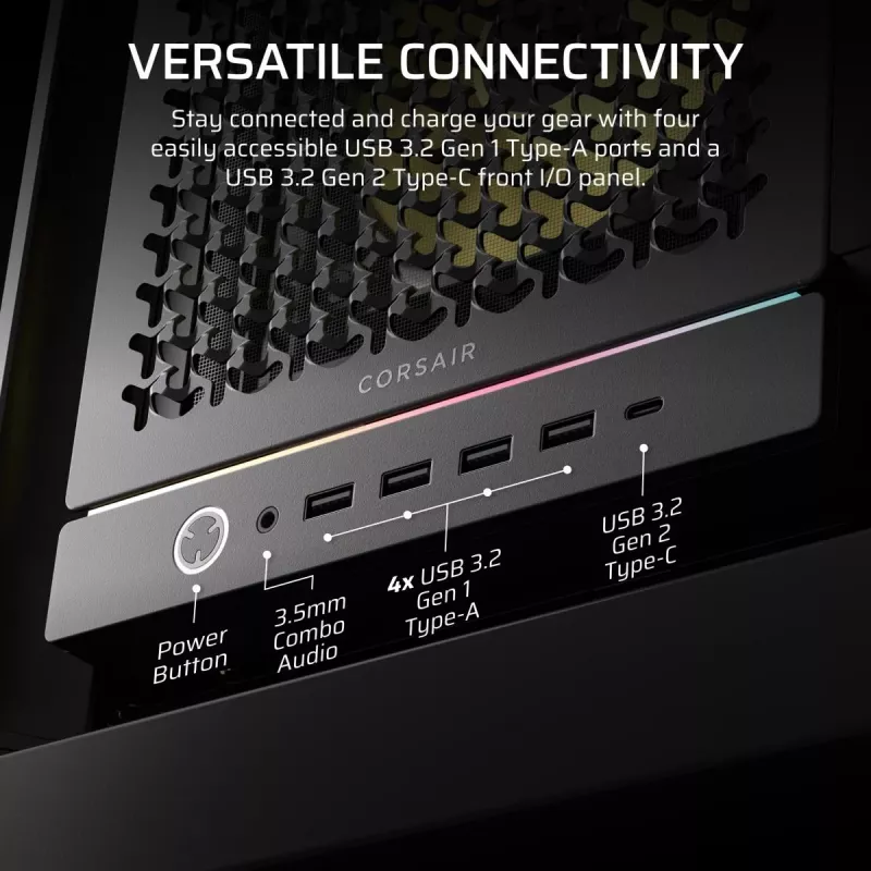 Caja para PC CORSAIR FRAME 5000D RS ARGB semitorre negra — ATX, compatible con 3 ventiladores frontales de 140mm, unidades de 2,5/3,5