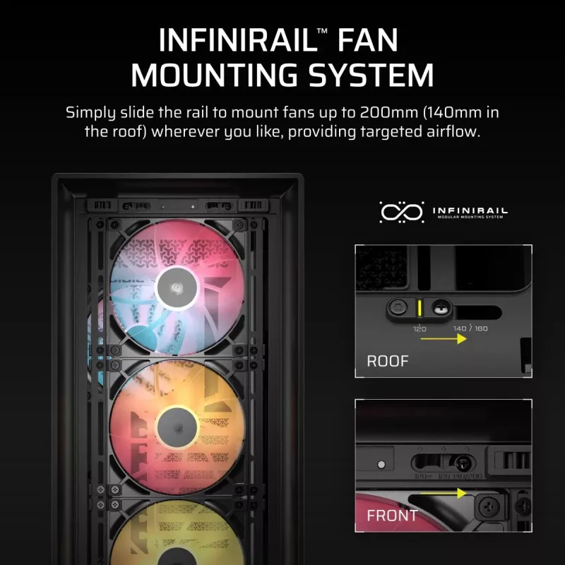 Caja para PC CORSAIR FRAME 5000D RS ARGB semitorre negra — ATX, compatible con 3 ventiladores frontales de 140mm, unidades de 2,5/3,5