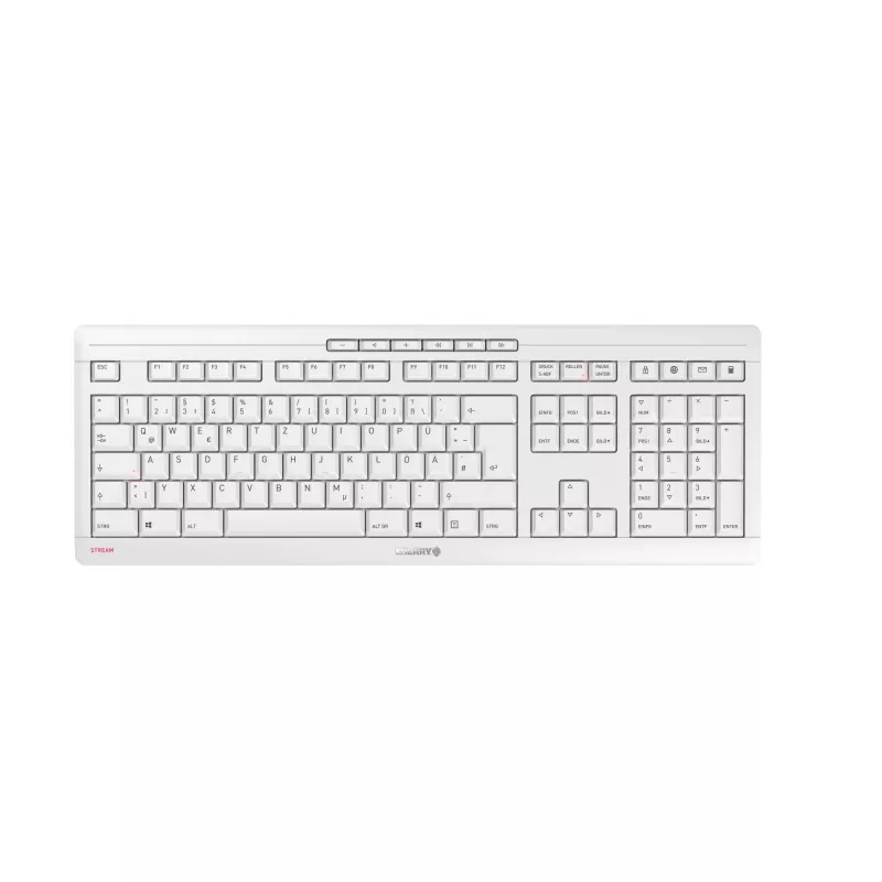Teclado CHERRY Stream Desktop Recharge con conexión inalámbrica RF, 115 teclas completas, diseño QWERTY UK, gris, ratón incluido