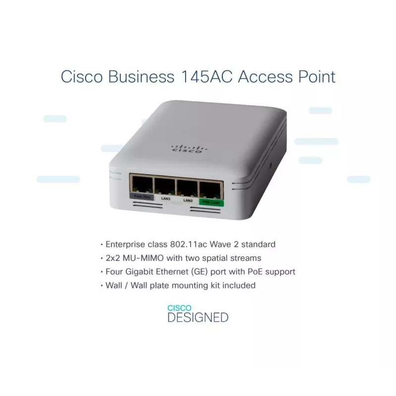 CISCO Cbw145ac 802.11ac 2x2 Wave 2 Punto de acceso con placa de pared