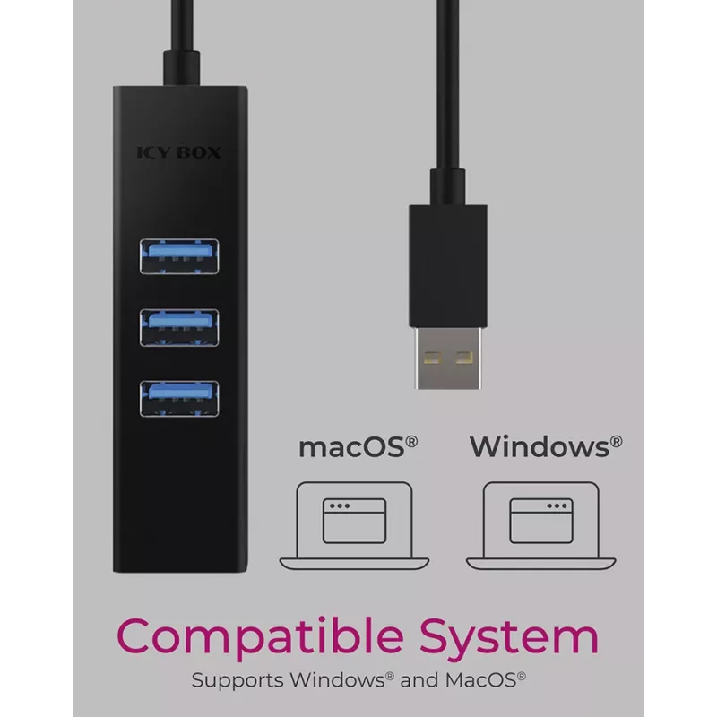 ICY BOX IB-HUB1419-LAN USB 3.2 Gen 1 (3.1 Gen 1) Type-A Negro