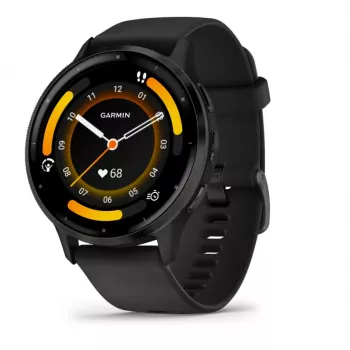 GARMIN INTERNATIONAL Venu 3 – Bisel de acero inoxidable cepillado con caja negra y correa de silicona – 45 mm