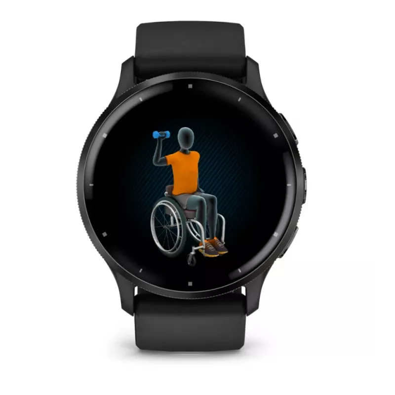 GARMIN INTERNATIONAL Venu 3 – Bisel de acero inoxidable cepillado con caja negra y correa de silicona – 45 mm