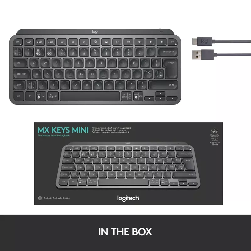 Teclado iluminado LOGITECH MX Keys Mini - Inalámbrico Bluetooth - Grafito - Azerty Francés