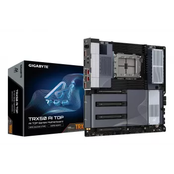 Placa base GIGABYTE TRX50 AI TOP-2B - CPU AMD Ryzen Threadripper PRO 7000, VRM digital 16+8+4 fases, hasta 5200 MHz DDR5, 4xPCIe 5.0 M.2, Wi-Fi 7, 10 GbE LAN, USB 4